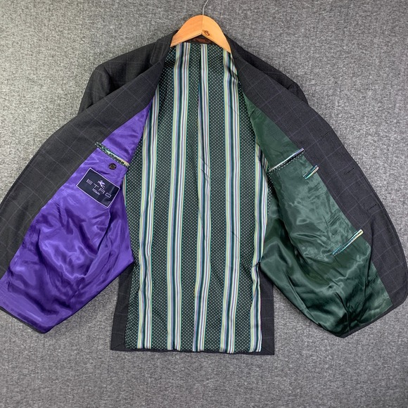 Etro Milano Blazer Jacket Men 44R Gray Windowpane Wool - Picture 5 of 16